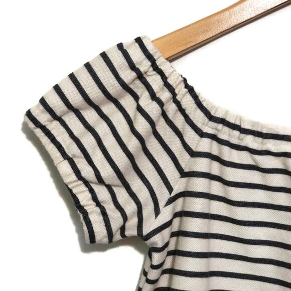 Madewell Stripe Off the Shoulder Top Drawstring Waist Black and White Casual XS - Picture 3 of 11